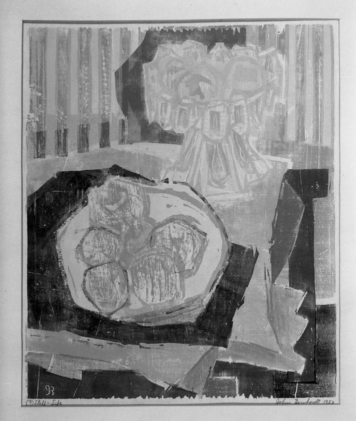 John Bernhardt (American, 1921-1963). <em>Still-Life</em>, 1953. Woodcut in color Brooklyn Museum, Dick S. Ramsay Fund, 54.95. © artist or artist's estate (Photo: Brooklyn Museum, 54.95_acetate_bw.jpg)