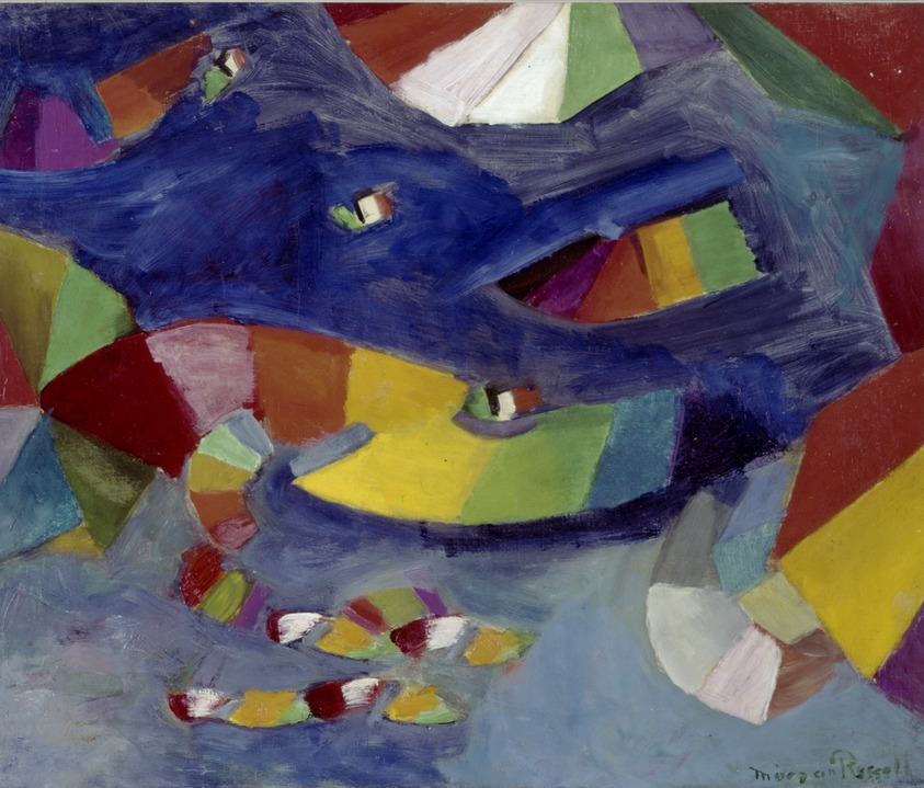 Morgan Russell (American, 1886–1953). <em>Abstraction</em>, ca. 1922–1923. Oil on canvas, framed: 21 x 24 1/4 in. (53.3 x 61.6 cm). Brooklyn Museum, Anonymous gift, 56.2. © artist or artist's estate (Photo: Brooklyn Museum, 56.2_SL4.jpg)