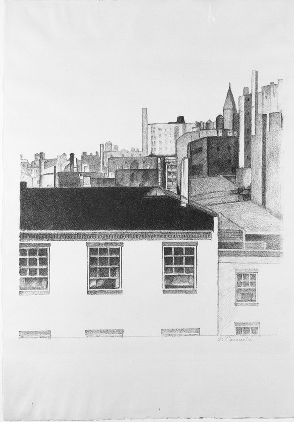 Vincent Canadé (American, born Italy, 1879–1961). <em>Rooftops</em>, 1920's. Lithograph, 14 1/2 x 14 3/8 in. (36.8 x 36.5 cm). Brooklyn Museum, Gift of Erhart Weyhe, 56.4.47. © artist or artist's estate (Photo: Brooklyn Museum, 56.4.47_bw.jpg)
