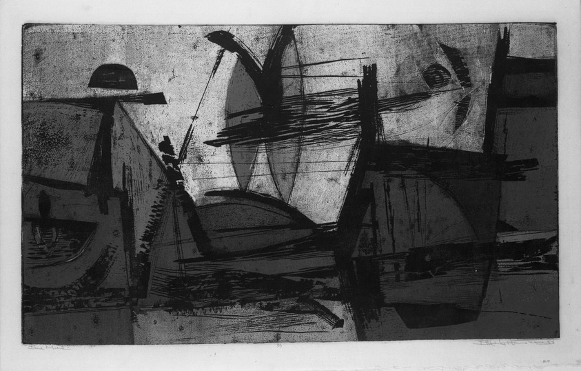 Bill Armstrong (American). <em>Blue Move</em>, 1954. Woodcut in color Brooklyn Museum, Dick S. Ramsay Fund, 56.71. © artist or artist's estate (Photo: Brooklyn Museum, 56.71_acetate_bw.jpg)