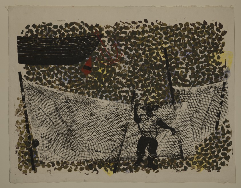 Antonio Frasconi (American, born Argentina, 1919-2013). <em>Fisherman's Nets</em>, mid-20th century. Woodcut in color on heavy laid paper, sheet: 20 1/8 × 25 7/8 in. (51.1 × 65.7 cm). Brooklyn Museum, Dick S. Ramsay Fund, 58.11.2a. © artist or artist's estate (Photo: Brooklyn Museum, 58.11.2a_PS20.jpg)