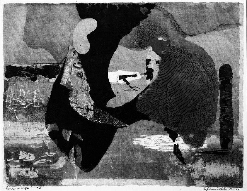 Sylvia Wald (American, 1915-2011). <em>Dark Wings</em>, 1953-1954. Serigraph on paper, 18 1/2 x 23 1/2 in. (47 x 59.7 cm). Brooklyn Museum, Dick S. Ramsay Fund, 59.14. © artist or artist's estate (Photo: Brooklyn Museum, 59.14_bw.jpg)