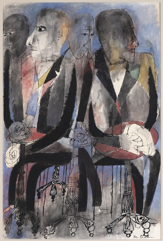 Ben Shahn (American, born Lithuania, 1898–1969). <em>Existentialists</em>, 1957. Watercolor on heavy paperboard, 46 1/4 x 33 1/4 in. (117.5 x 84.5 cm). Brooklyn Museum, Dick S. Ramsay Fund, 59.27. © artist or artist's estate (Photo: Brooklyn Museum, 59.27_PS20.jpg)