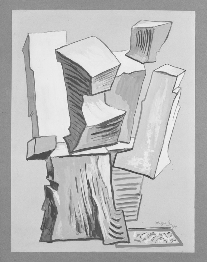 Alberto Magnelli (Italian, 1888-1971). <em>Abstraction</em>, 1934. Gouache, Sheet: 12 1/2 x 9 1/2 in. (31.8 x 24.1 cm). Brooklyn Museum, Gift of Georgette Passedoit, 59.92. © artist or artist's estate (Photo: Brooklyn Museum, 59.92_acetate_bw.jpg)