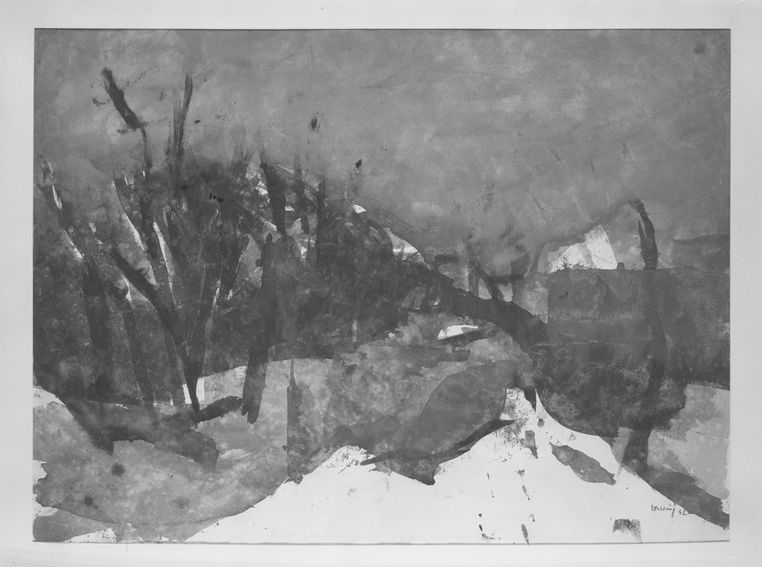 Gustav Hessing. <em>Landscape</em>, 1942. Gouache on paper Brooklyn Museum, Henry L. Batterman Fund, 59.94. © artist or artist's estate (Photo: Brooklyn Museum, 59.94_acetate_bw.jpg)