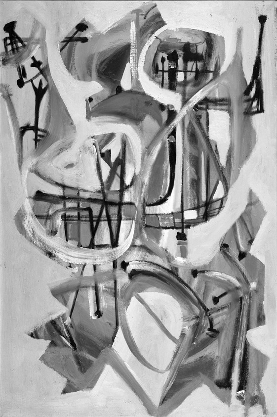 Robert D. Kaufmann (American, 1913-1959). <em>Jazz Drummer</em>. Oil and casein on canvas, 37 x 25 in. (94 x 63.5 cm). Brooklyn Museum, Gift of Walter A. Weiss, 60.143. © artist or artist's estate (Photo: Brooklyn Museum, 60.143_acetate_bw.jpg)