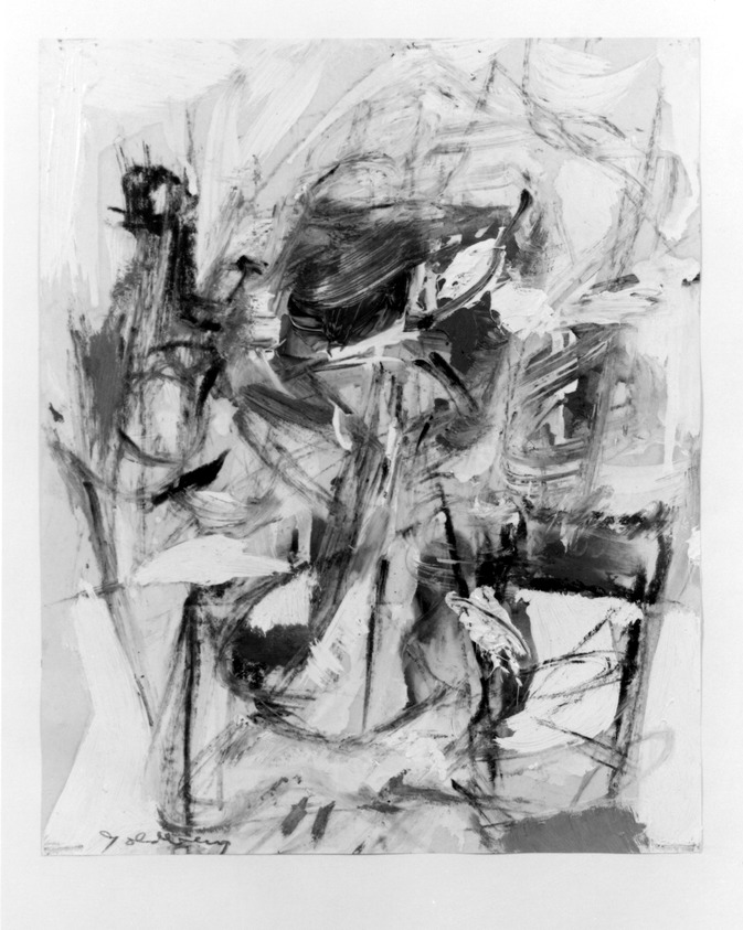 Michael Goldberg (American, 1924-2007). <em>Untitled</em>, ca. 1956. Oil on paper, 10 9/16 x 8 1/2 in. (26.8 x 21.6 cm). Brooklyn Museum, Gift of the 1958-1959 Fellowship Program, The Brooklyn Museum, 60.46. © artist or artist's estate (Photo: Brooklyn Museum, 60.46_bw.jpg)