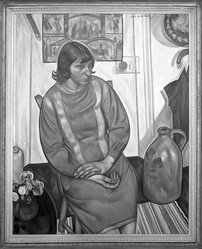 Jacob Getlar Smith (American, 1898-1958). <em>The Artist's Wife</em>, 1927. Oil on canvas, frame: 57 3/4 × 17 3/4 × 2 7/8 in. (146.7 × 45.1 × 7.3 cm). Brooklyn Museum, Gift of Mrs. Jacob Getlar Smith, 60.48. © artist or artist's estate (Photo: Brooklyn Museum, 60.48_acetate_bw.jpg)