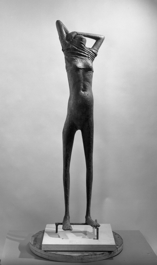 Reginald Butler (British, 1913-1981). <em>Girl in Shift</em>. Shell bronze, 66 1/8 x 16 9/16 in. (168 x 42.1 cm). Brooklyn Museum, Gift of Mr. and Mrs. Herbert M. Rothschild, 61.207. © artist or artist's estate (Photo: Brooklyn Museum, 61.207_acetate_bw.jpg)