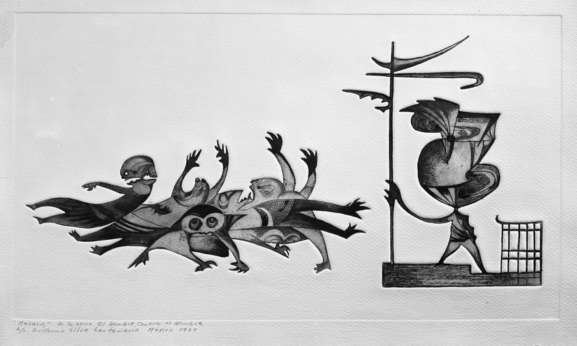 Guillermo Silva Santamaria (Colombian, born 1921). <em>Massacre</em>, 1960. Embossed engraving on paper, sheet: 12 15/16 x 19 15/16 in. (32.9 x 50.6 cm). Brooklyn Museum, Carll H. de Silver Fund, 61.5.7. © artist or artist's estate (Photo: Brooklyn Museum, 61.5.7_acetate_bw.jpg)