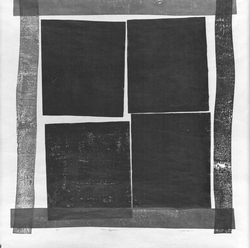 Tetsuo Yamada (Japanese). <em>Four Squares</em>, 1962. Woodblock print on paper, 51 x 43 1/2 in. (129.5 x 110.5 cm). Brooklyn Museum, Carll H. de Silver Fund, 63.117.2. © artist or artist's estate (Photo: Brooklyn Museum, 63.117.2_acetate_bw.jpg)