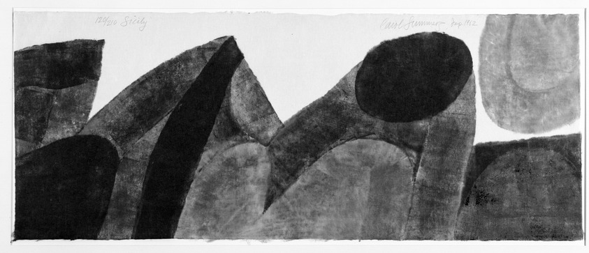 Carol Summers (American, born 1925). <em>Sicily</em>, 1962. Woodcut on paper, 14 1/2 x 36 in. (36.8 x 91.4 cm). Brooklyn Museum, Frederick Loeser Fund, 63.13.5. © artist or artist's estate (Photo: Brooklyn Museum, 63.13.5_bw.jpg)