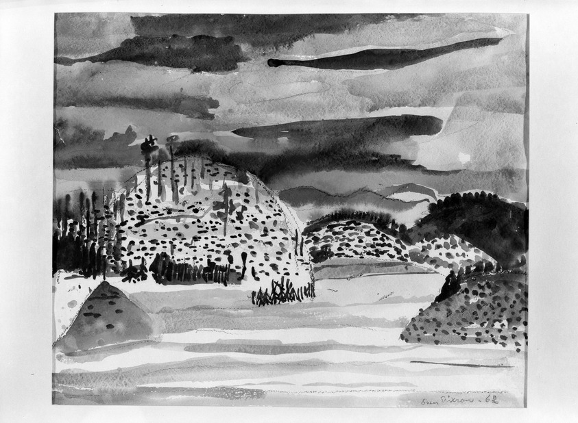 Sven Erixson (Swedish, 1899–1970). <em>Winter, Sweden</em>, 1962. Watercolor and ink washes, 14 3/8 x 17 1/2 in.  (36.5 x 44.5 cm). Brooklyn Museum, Caroline A.L. Pratt Fund, 63.44. © artist or artist's estate (Photo: Brooklyn Museum, 63.44_acetate_bw.jpg)