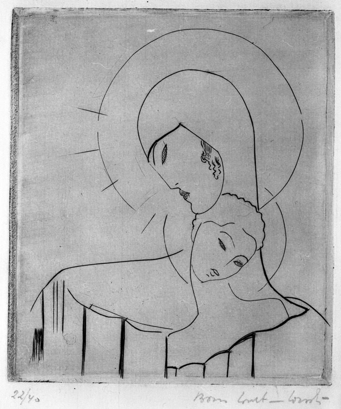 Boris Lovet- Lorski (French, 1894-1973). <em>Two Heads</em>, 1920-1939. Engraving on laid paper, 4 3/4 x 4 1/8 in. (12 x 10.5 cm). Brooklyn Museum, Gift of The Louis E. Stern Foundation, Inc., 64.101.261. © artist or artist's estate (Photo: Brooklyn Museum, 64.101.261_bw.jpg)