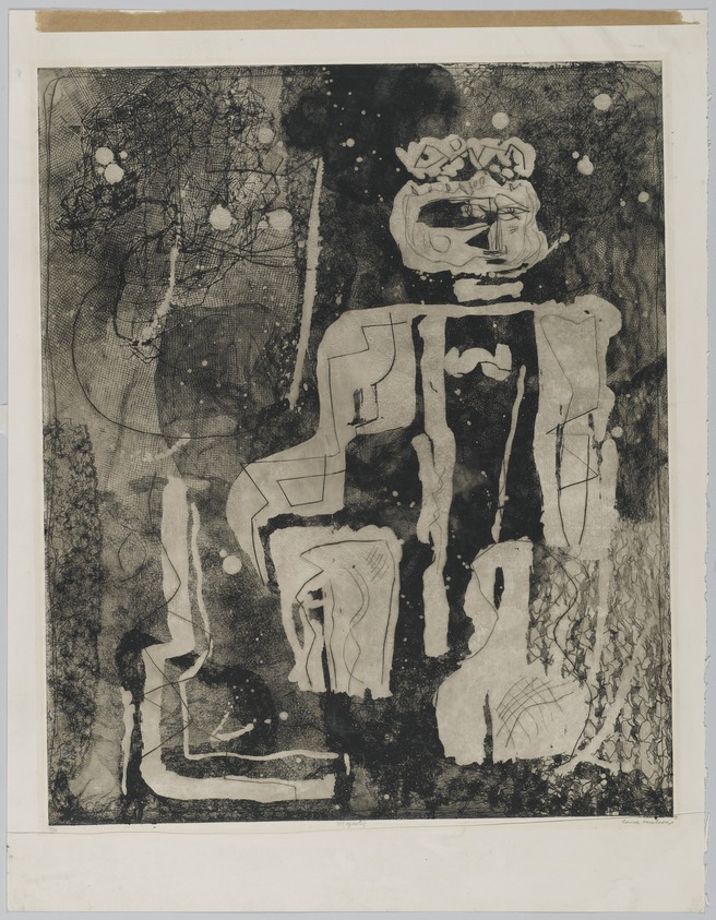 Louise Nevelson (American, born Ukraine, 1899-1988). <em>Majesty</em>, 1952-1954. Etching on paper, sheet: 25 13/16 x 19 7/8 in. (65.6 x 50.5 cm). Brooklyn Museum, Gift of Louise Nevelson, 65.22.29. © artist or artist's estate (Photo: Brooklyn Museum, 65.22.29_PS1.jpg)