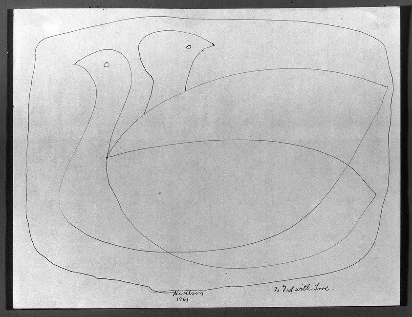 Louise Nevelson (American, born Russia, 1899-1988). <em>Two Birds</em>, 1961. Ink on paper, sheet: 8 1/2 x 11 in. (21.6 x 27.9 cm). Brooklyn Museum, Gift of Louise Nevelson, 65.22.51. © artist or artist's estate (Photo: Brooklyn Museum, 65.22.51_acetate_bw.jpg)