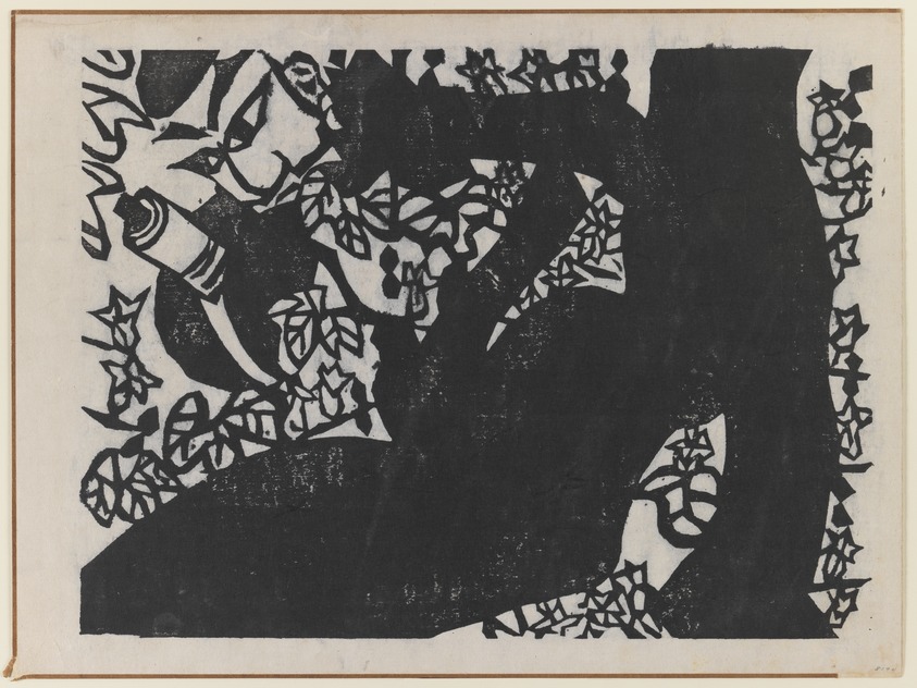 Munakata Shiko (Japanese, 1903-1975). <em>Figure - L. Corner</em>, 1940. Woodblock print on paper, sheet: 11 1/8 x 14 7/8 in. (28.3 x 37.8 cm). Brooklyn Museum, A. Augustus Healy Fund, 65.28.9. © artist or artist's estate (Photo: Brooklyn Museum, 65.28.9_IMLS_PS3.jpg)
