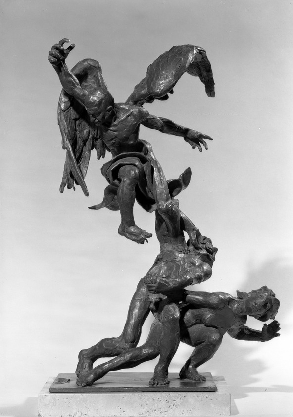 Neil Estern (American, 1926–2019). <em>Expulsion from Paradise</em>, 1962. Bronze, Height: 17 7/8 in. (45.4 cm). Brooklyn Museum, Gift of Mr. and Mrs. Convington Hardee, 65.58. © artist or artist's estate (Photo: Brooklyn Museum, 65.58_acetate_bw.jpg)