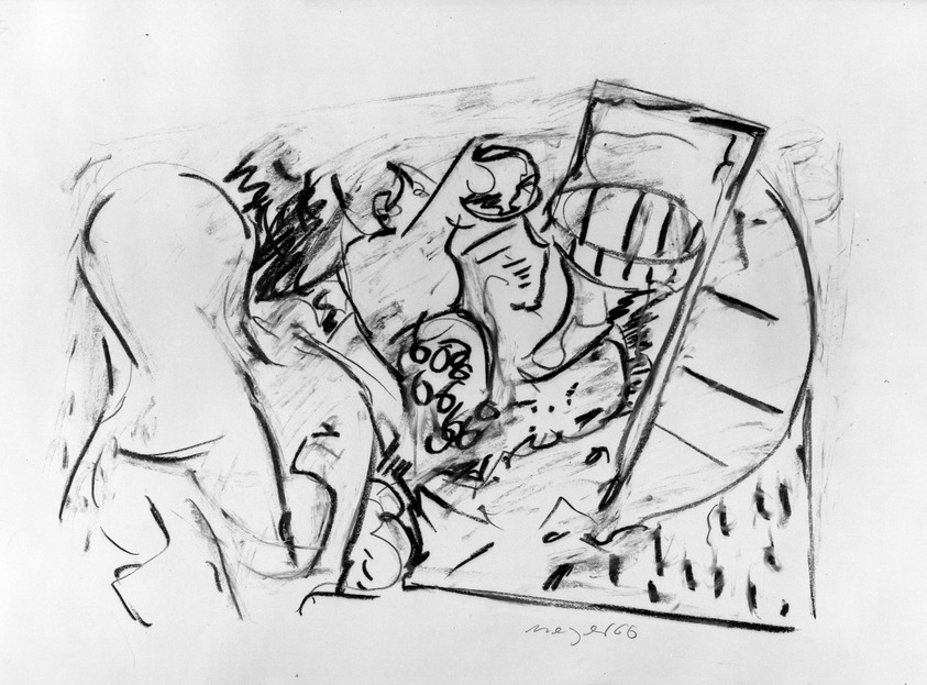 Willy Meyer (German, born 1934). <em>Untitled</em>, 1966. Crayon on paper, 21 1/4 x 30 in. (54 x 76.2 cm). Brooklyn Museum, Gift of Margarete Schultz, 66.93.2. © artist or artist's estate (Photo: Brooklyn Museum, 66.93.2_acetate_bw.jpg)