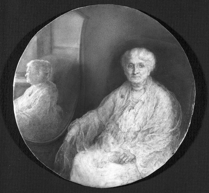 Alexandrina Robertson Harris (American, born Scotland, 1886-1978). <em>Portrait of Mrs. Amorette Frazer</em>, 1937. Watercolor on ivory portrait in metal liner in wood frame under glass, Image (sight): 4 1/16 x 4 1/16 in. (10.3 x 10.3 cm). Brooklyn Museum, Gift of Alexandrina Bruce, 67.133. © artist or artist's estate (Photo: Brooklyn Museum, 67.133_bw_SL1.jpg)