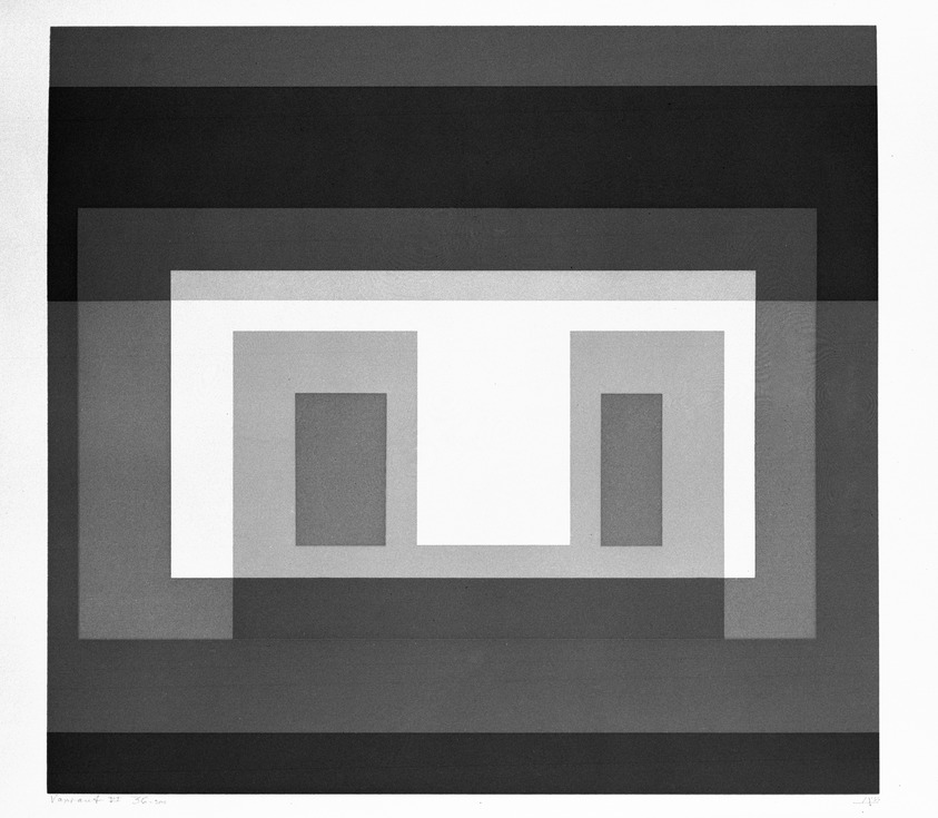 Josef Albers (American, 1888-1976). <em>Variant VI</em>, 1967. Color serigraphs on white wove Rives B.F.K. paper, Sheet: 17 x 17 in. (43.2 x 43.2 cm). Brooklyn Museum, Gift of the artist, 67.184.6. © artist or artist's estate (Photo: Brooklyn Museum, 67.184.6_acetate_bw.jpg)