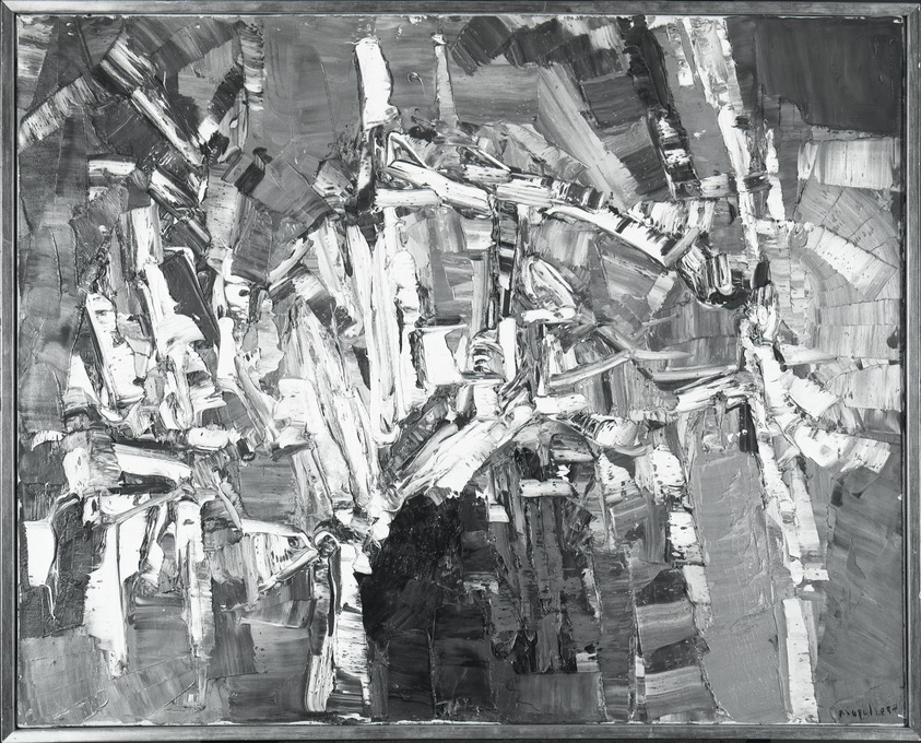 Jean-Paul Riopelle (Canadian, 1923–2002). <em>Untitled (thickly painted abstract)</em>, 1957. Oil on canvas, 28 3/4 × 36 in. (73 × 91.4 cm). Brooklyn Museum, Gift of Arthur Wiesenberger, 67.204.3. © artist or artist's estate (Photo: Brooklyn Museum, 67.204.3_bw.jpg)