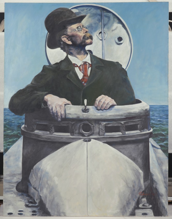 Amanda Palmer (American, 1931-2002). <em>John Holland in the First Submarine</em>, 1967. Oil on canvas, 67 x 52 in. (170.2 x 132.1 cm). Brooklyn Museum, John B. Woodward Memorial Fund, 67.239. © artist or artist's estate (Photo: Brooklyn Museum, 67.239_PS2.jpg)