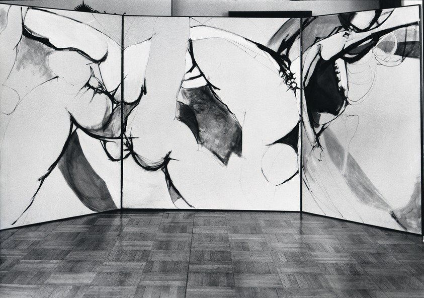 Nora Jaffe (American, 1928–1994). <em>Triptych</em>, 1962. Oil on canvas, left section: 78 7/8 x 54 1/2 in. (200.3 x 138.4 cm). Brooklyn Museum, Gift of the artist, 67.57a-c. © artist or artist's estate (Photo: Brooklyn Museum, 67.57_bw.jpg)