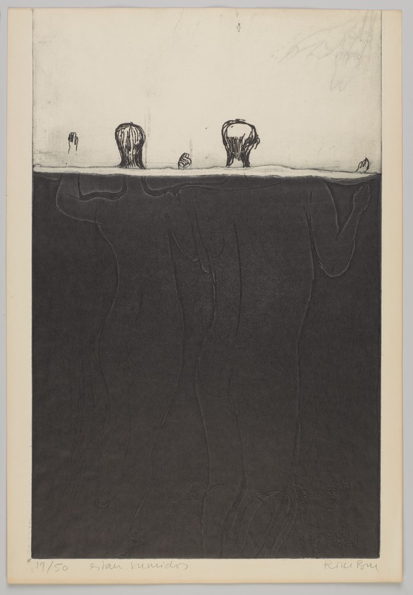 Roser Bru (Chilean, born Spain, 1923). <em>Estan Sumidos</em>, 1968. Engraving and etching, Sheet: 20 1/8 x 13 3/4 in. (51.1 x 34.9 cm). Brooklyn Museum, Ella C. Woodward Memorial Fund, 68.228.10. © artist or artist's estate (Photo: Brooklyn Museum, 68.228.10_PS9.jpg)
