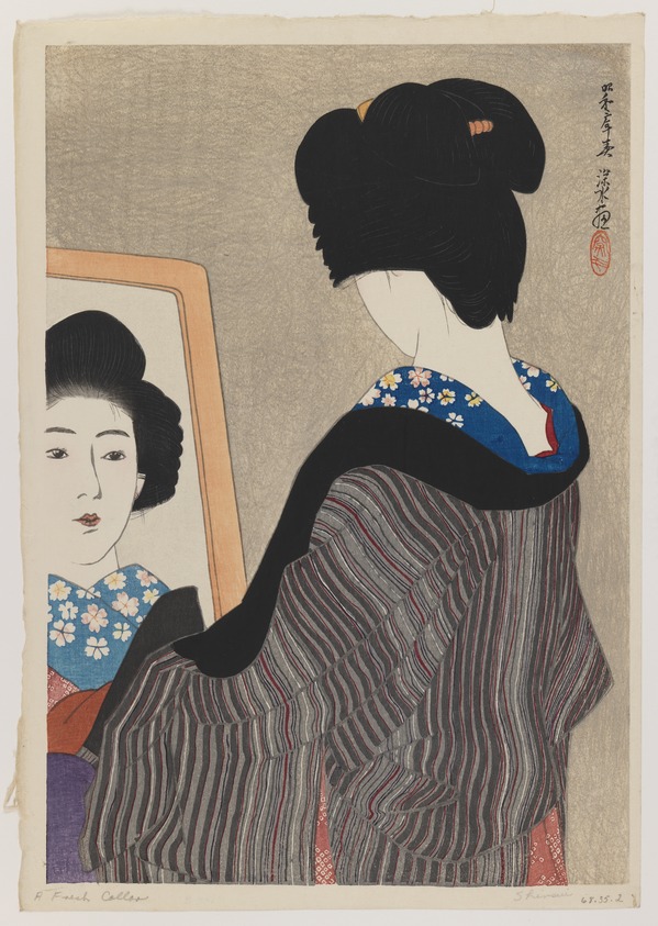 Ito Shinsui (Japanese, 1898-1972). <em>Back Collar</em>, 1928. Woodblock print on paper, mica background., 15 x 10 1/4 in. (38.1 x 26 cm). Brooklyn Museum, Carll H. de Silver Fund, 68.35.2. © artist or artist's estate (Photo: Brooklyn Museum, 68.35.2_IMLS_PS3.jpg)
