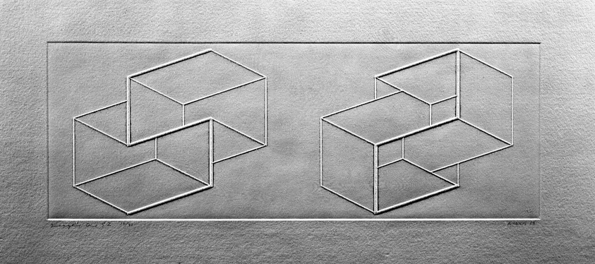 Josef Albers (American, 1888-1976). <em>Intaglio Duo SZ</em>, 1958. Color lithograph on wove Arches paper, 5 x 14 in. (12.7 x 35.6 cm). Brooklyn Museum, Gift of the artist, 68.54.15. © artist or artist's estate (Photo: Brooklyn Museum, 68.54.15_acetate_bw.jpg)
