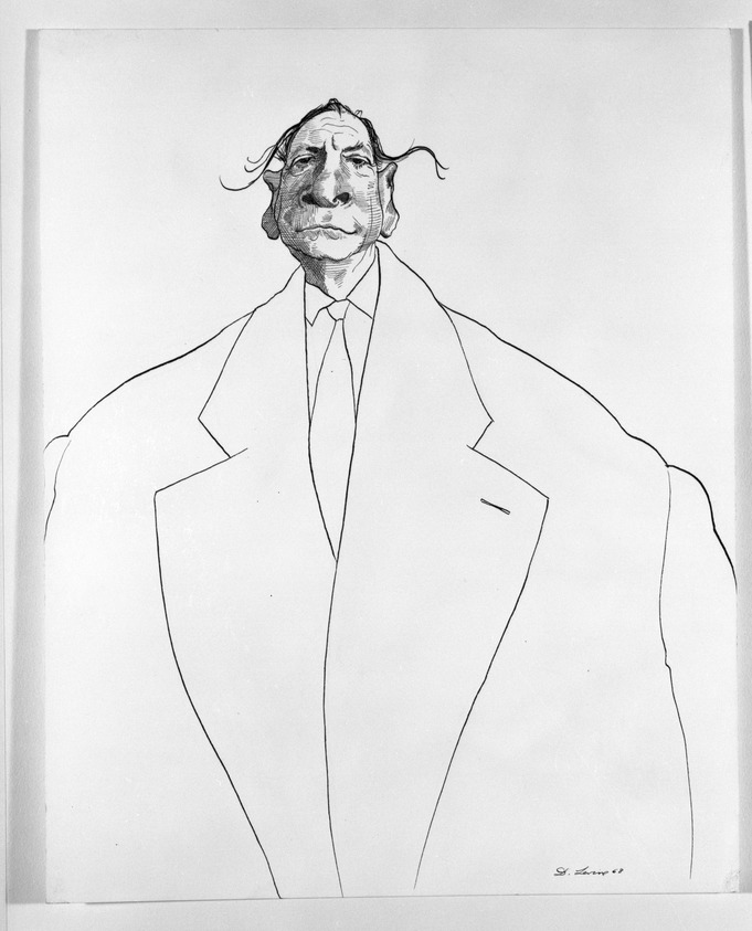 David Levine (American, 1926-2009). <em>Marshall McLuhan</em>, 1968. Pen and ink on paper, 13 x 11 1/2 in. (33 x 29.2 cm). Brooklyn Museum, Dick S. Ramsay Fund, 70.17. © artist or artist's estate (Photo: Brooklyn Museum, 70.17_bw.jpg)