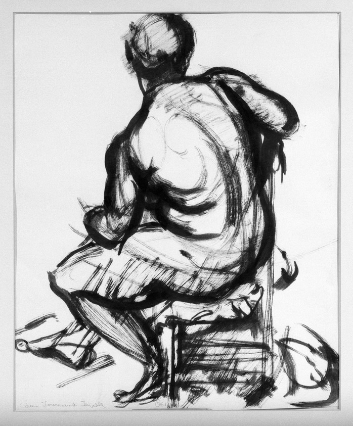 Allen Townsend Terrell (American, born 1897). <em>Seated Woman</em>, 1961. Chinese ink/brush on paper, 16 x 13 in. (40.6 x 33 cm). Brooklyn Museum, Gift in memory of Clarence John Marsman, 70.75.1. © artist or artist's estate (Photo: Brooklyn Museum, 70.75.1_bw.jpg)