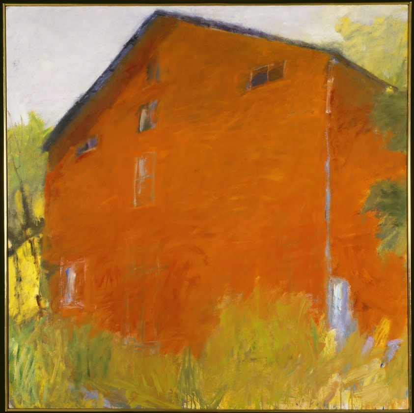 Wolf Kahn (American, 1927-2020). <em>The Red Barn</em>, 1970. Oil on canvas, frame: 51 × 51 × 2 1/4 in. (129.5 × 129.5 × 5.7 cm). Brooklyn Museum, National Endowment for the Arts Fund, 71.54. © artist or artist's estate (Photo: Brooklyn Museum, 71.54_SL3.jpg)