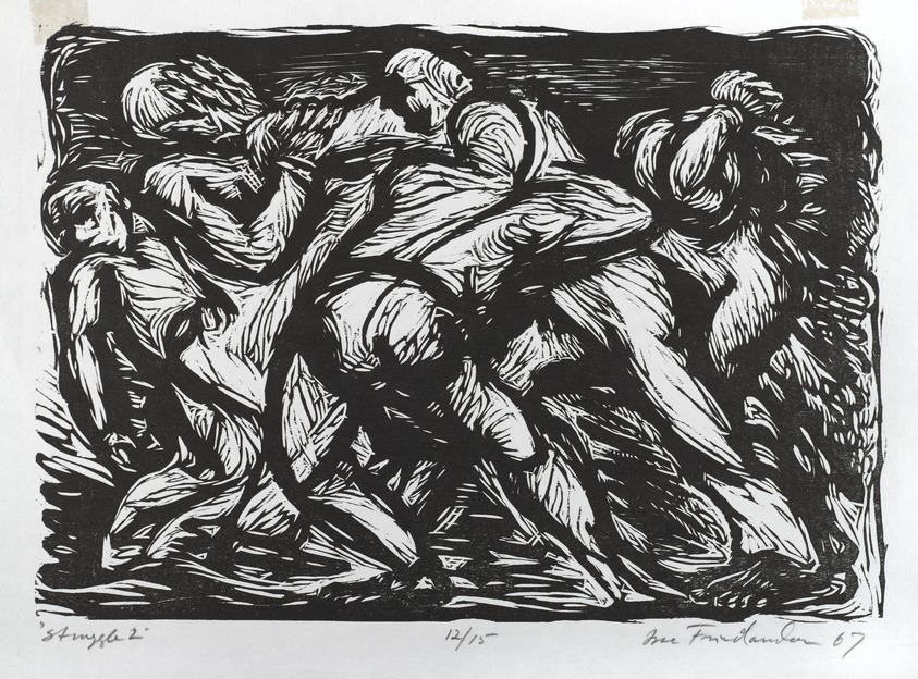 Isaac Friedlander (American, 1890-1968). <em>Struggle 2</em>, 1967. Woodcut, Sheet: 13 1/2 x 17 5/8 in. (34.3 x 44.8 cm). Brooklyn Museum, Gift of the Society of American Graphic Artists in memory of John von Wicht, 71.60.22. © artist or artist's estate (Photo: Brooklyn Museum, 71.60.22_PS4.jpg)