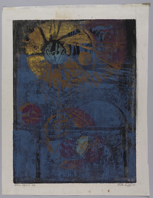 Rita Leff (American, 1907-1979). <em>Blue Space</em>, 1968. Woodcut on paper, Sheet: 26 3/8 x 20 3/8 in. (67 x 51.8 cm). Brooklyn Museum, Gift of the Society of American Graphic Artists in memory of John von Wicht, 71.60.42. © artist or artist's estate (Photo: Brooklyn Museum, 71.60.42_PS9.jpg)