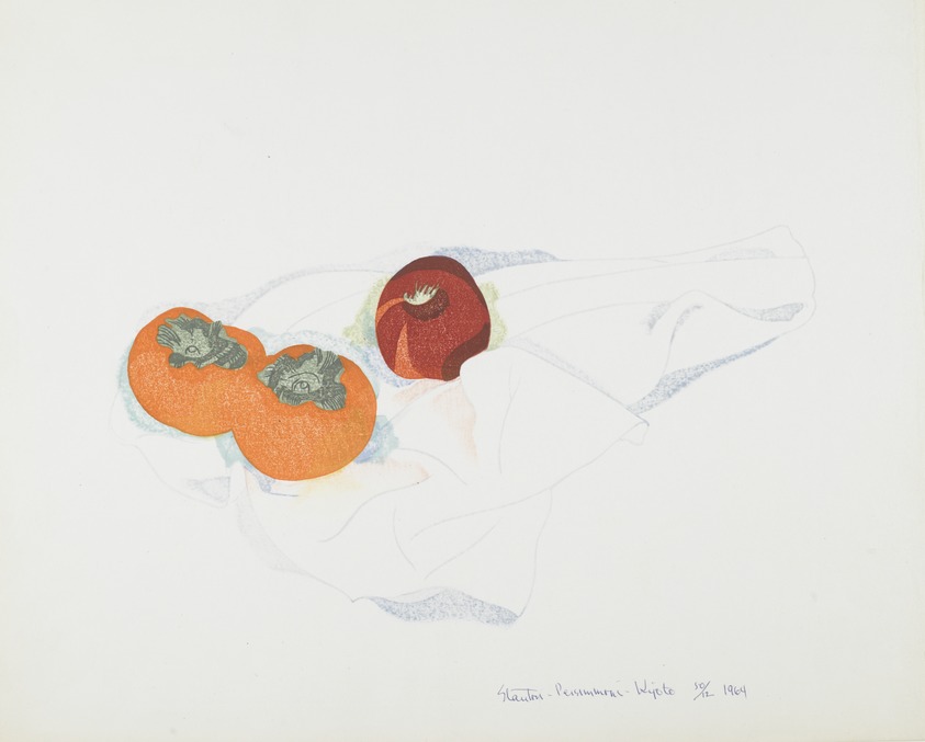 Stanton Macdonald-Wright (American, 1890-1973). <em>Persimmons - Kyoto</em>, 1964. Woodcut on paper, sheet: 18 x 22 3/8 in. (45.7 x 56.8 cm). Brooklyn Museum, Anonymous gift, 74.181.21. © artist or artist's estate (Photo: Brooklyn Museum, 74.181.21_PS2.jpg)