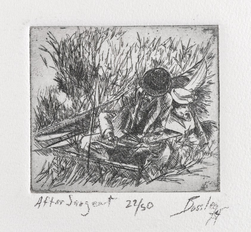 James A. Bossley (American, born 1943). <em>After Sargent</em>, 1974. Etching on paper, Image: 2 9/16 x 2 15/16 in. (6.5 x 7.5 cm). Brooklyn Museum, Gift of the artist, 75.138.4. © artist or artist's estate (Photo: Brooklyn Museum, 75.138.4_PS4.jpg)