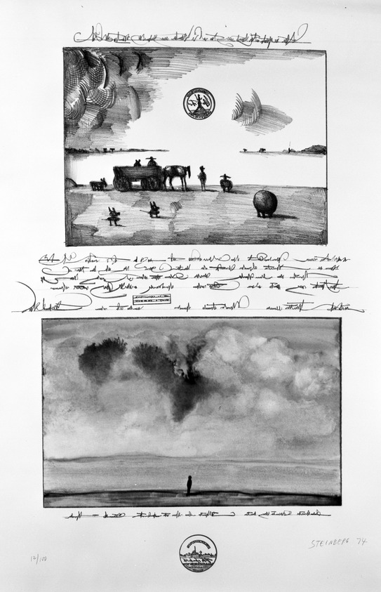 Saul Steinberg (American, born Romania,1914-1999). <em>Untitled</em>, 1974. Screenprint on paper, sheet: 31 x 23 1/8 in. (78.7 x 58.7 cm). Brooklyn Museum, Designated Purchase Fund, 75.16.9. © artist or artist's estate (Photo: Brooklyn Museum, 75.16.9_bw.jpg)