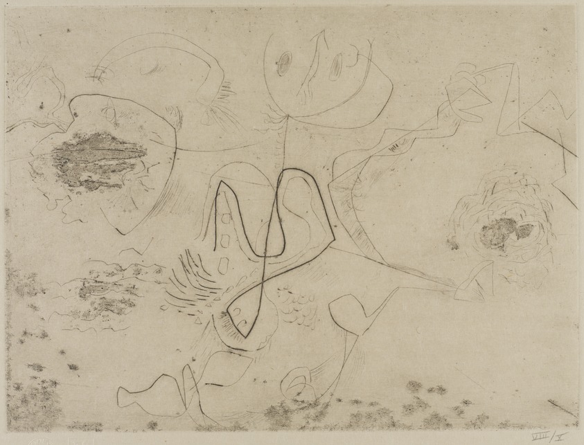 Jackson Pollock (American, 1912-1956). <em>Untitled (No. 2 Series of 7)</em>, 1944-1945. Engraving on paper, sheet: 14 3/4 x 21 1/2 in. (37.5 x 54.6 cm). Brooklyn Museum, Gift of Lee Krasner Pollock, 75.213.2. © artist or artist's estate (Photo: Brooklyn Museum, 75.213.2_PS9.jpg)