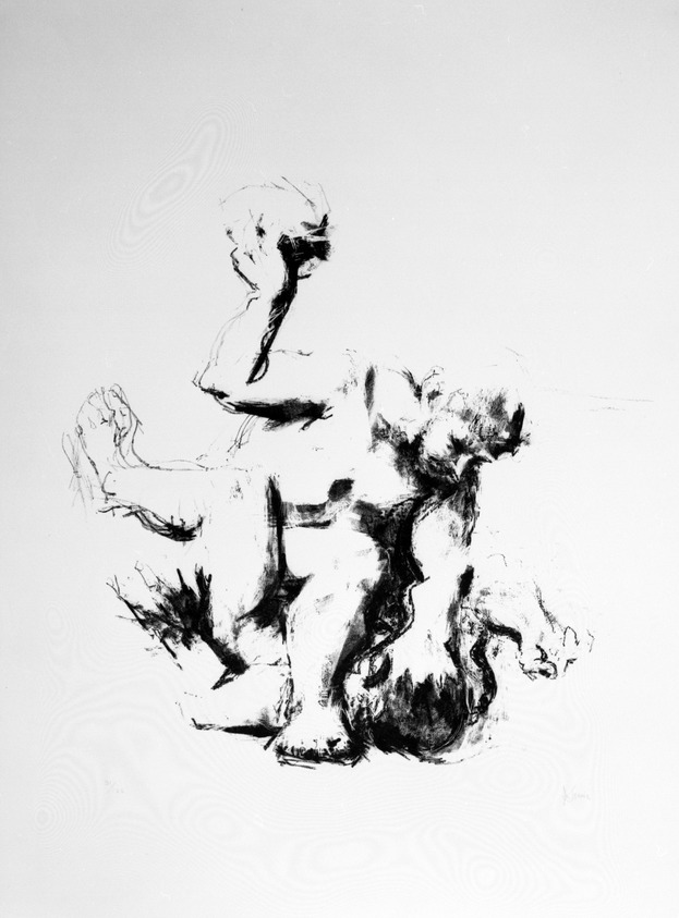 Jack Levine (American, 1915-2010). <em>Cain and Abel</em>, n.d. Lithograph on wove paper: BFK Rives, deckle edge, Sheet: 30 1/2 x 22 3/4 in. (77.5 x 57.8 cm). Brooklyn Museum, Anonymous gift, 75.215.4. © artist or artist's estate (Photo: Brooklyn Museum, 75.215.4_bw.jpg)