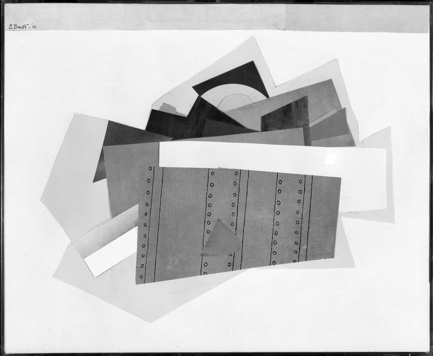 Elizabeth Bart (American, born 1907). <em>Red Heartbeat</em>, 1976. Paper collage on cardboard, 14 x 17 in. (35.6 x 43.2 cm). Brooklyn Museum, Gift of Ann Honeycutt in memory of St. Clair McKelvy, 76.157. © artist or artist's estate (Photo: Brooklyn Museum, 76.157_bw.jpg)
