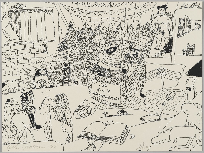 Red Grooms (American, born 1937). <em>[Untitled]</em>, 1973. Lithograph, Sheet: 8 15/16 x 12 in. (22.7 x 30.5 cm). Brooklyn Museum, Gift of Theodore Kheel, 76.205.9. © artist or artist's estate (Photo: Brooklyn Museum, 76.205.9_PS2.jpg)