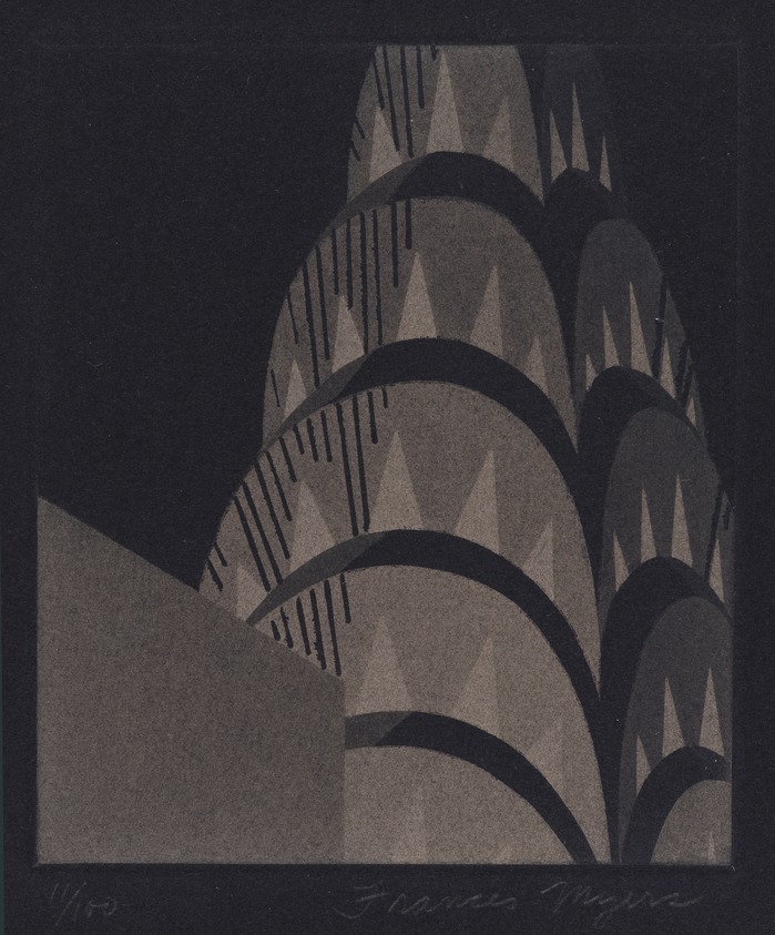 Frances Myers (American, 1936-2014). <em>Gotham Detail</em>, 1977. Aquatint on paper, sheet: 15 x 10 in. (38.1 x 25.4 cm). Brooklyn Museum, Gift of Janet Ruttenberg, 77.159.1. © artist or artist's estate (Photo: Brooklyn Museum, 77.159.1_PS4.jpg)