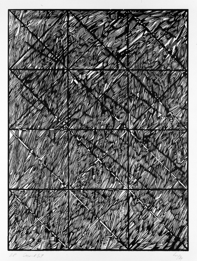 Vincent Longo (American, born 1923). <em>Second Cut</em>, 1974. Woodcut on paper, sheet: 30 x 23 in. (76.2 x 58.4 cm). Brooklyn Museum, Designated Purchase Fund, 77.20b. © artist or artist's estate (Photo: Brooklyn Museum, 77.20b_bw.jpg)