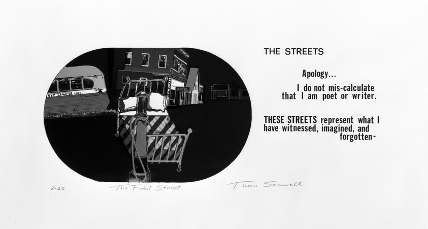 Thomas Seawell (American, born 1936). <em>The First Street</em>, 1975. Serigraph on paper, sheet: 9 5/8 x 18 3/16 in. (24.4 x 46.2 cm). Brooklyn Museum, Designated Purchase Fund, 77.24.2. © artist or artist's estate (Photo: Brooklyn Museum, 77.24.2_bw.jpg)