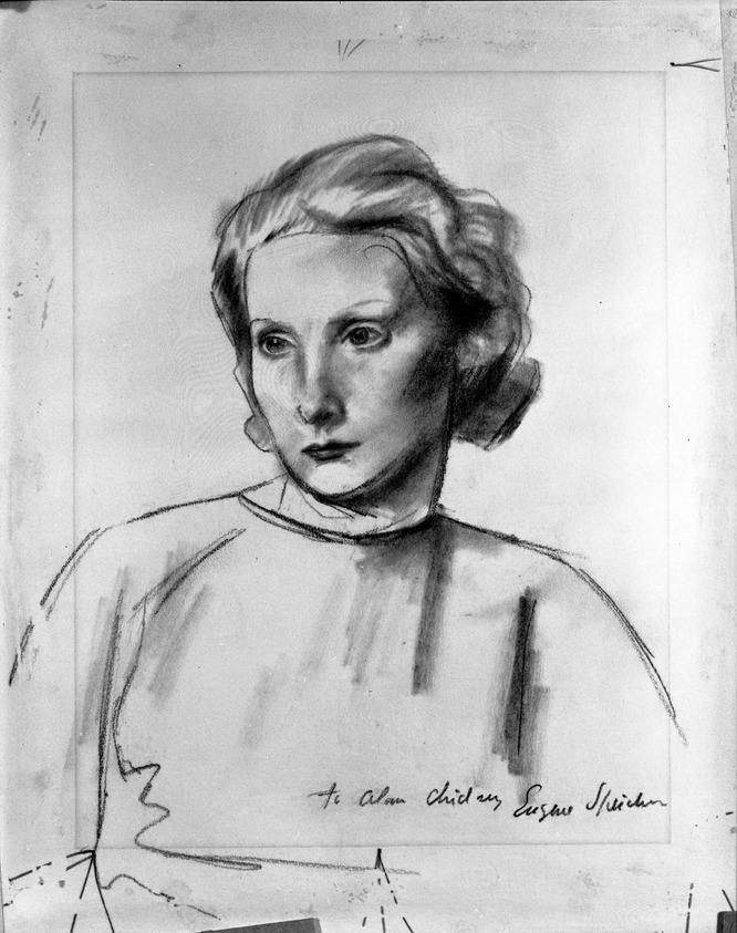 Eugene E. Speicher (American, 1883–1962). <em>Untitled (Head of a Female Model)</em>, n.d. Graphite and charcoal (?) on paper mounted to paperboard, Sheet: 13 1/4 x 10 7/16 in. (33.7 x 26.5 cm). Brooklyn Museum, Gift of g. Alan Chisdey, 77.271. © artist or artist's estate (Photo: Brooklyn Museum, 77.271_bw.jpg)