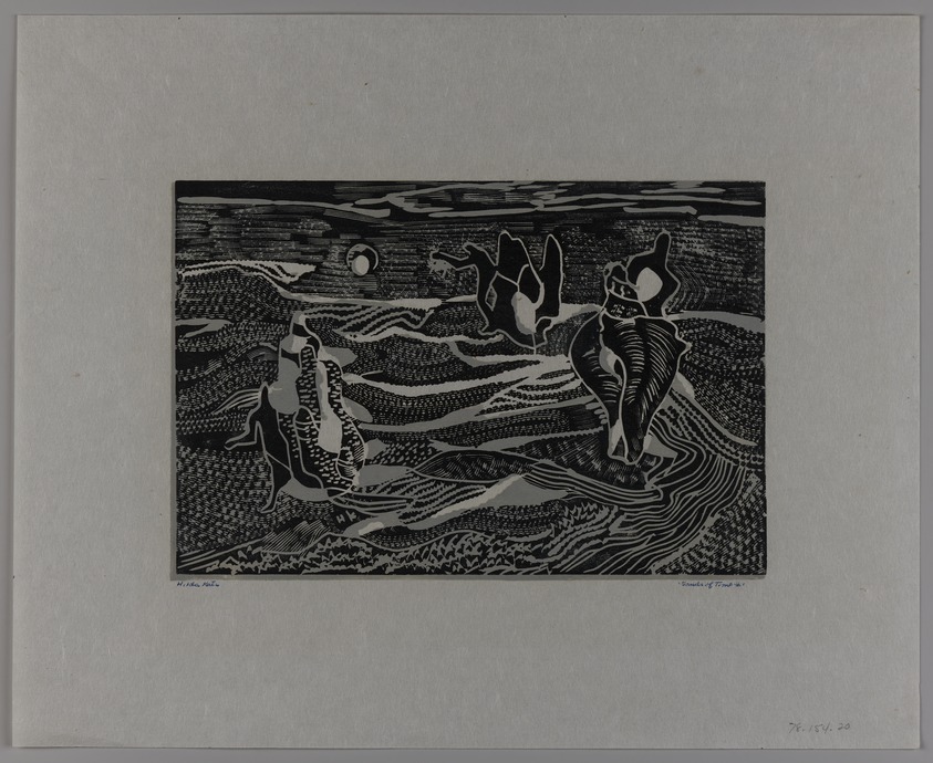 Hilda Katz (American, 1909–1997). <em>Sands of Time #1</em>, n.d. Linocut on white laid paper, Sheet: 13 1/8 x 16 1/8 in. (33.3 x 41 cm). Brooklyn Museum, Gift of Hilda Katz, 78.154.20. © artist or artist's estate (Photo: Brooklyn Museum, 78.154.20_PS20.jpg)