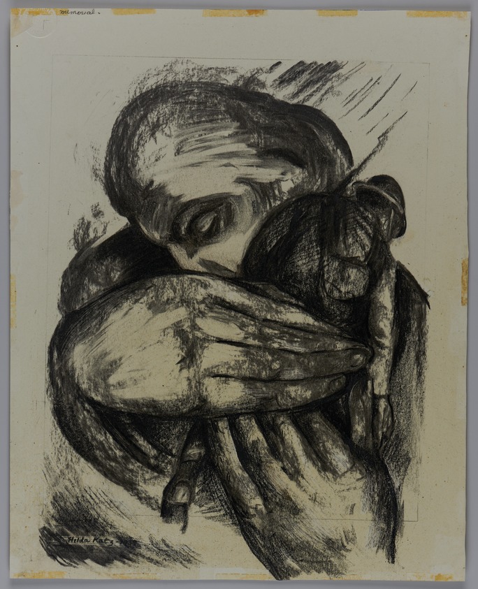 Hilda Katz (American, 1909–1997). <em>Memorial</em>, 1939. Ink and crayon covered with varnish on paper, sheet: 14 5/16 x 11 1/2 in. (36.4 x 29.2 cm). Brooklyn Museum, Gift of Hilda Katz, 78.154.34. © artist or artist's estate (Photo: Brooklyn Museum, 78.154.34_PS20.jpg)