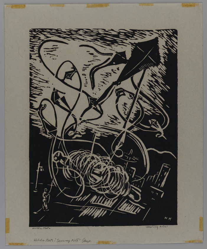 Hilda Katz (American, 1909–1997). <em>Soaring Kite</em>, 1946. Linocut on white wove paper, Sheet: 14 1/8 x 11 5/8 in. (35.9 x 29.5 cm). Brooklyn Museum, Gift of Hilda Katz, 78.154.4. © artist or artist's estate (Photo: Brooklyn Museum, 78.154.4_PS20.jpg)